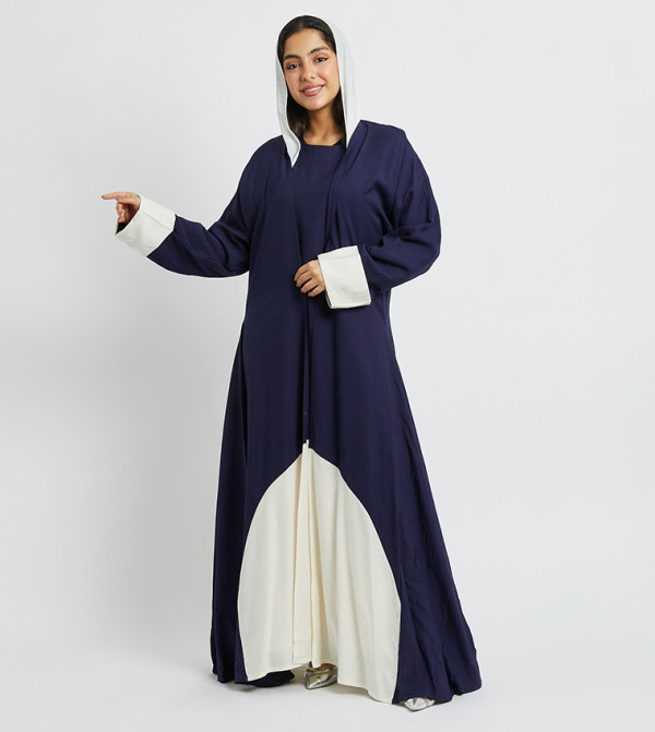 Half Moon Color Block Abaya-3 Piece Set