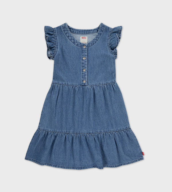 Flutter Sleeves Button Up Denim Dress with Brief
