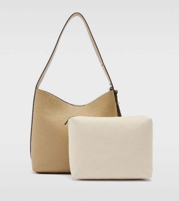 Textured Shoulder Bag with Pouch
