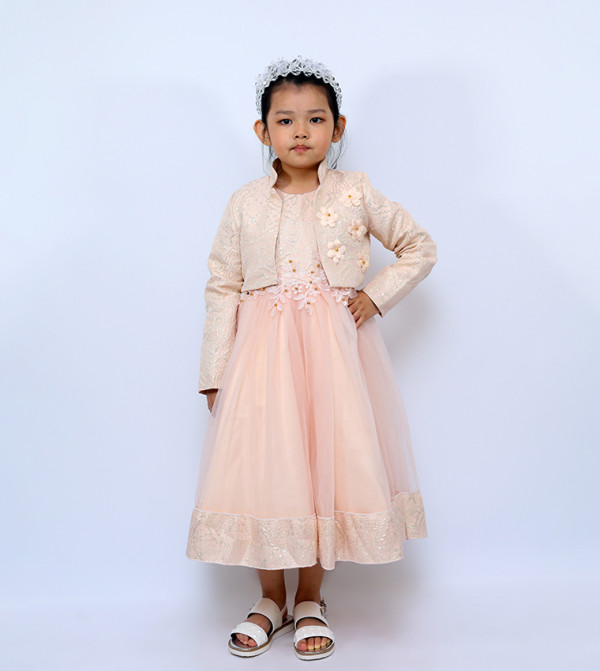Embroidered Puff Sleeves Fit and Flare Dress