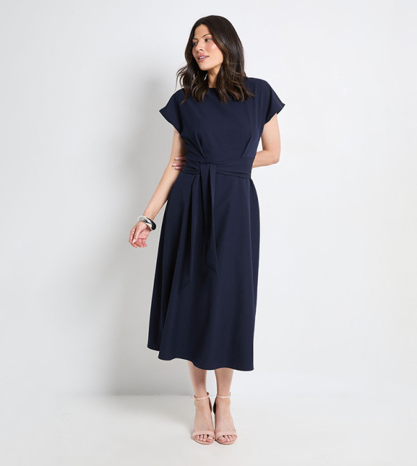 Solid Formal Tie Waist Midi Dress