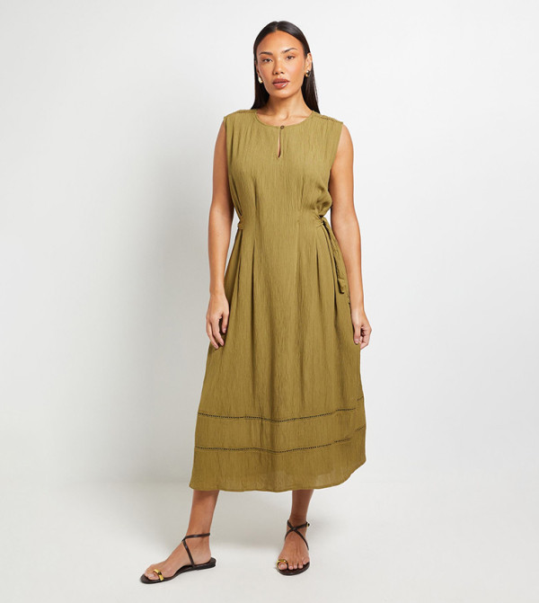 Crinkle Viscose Tie Midi Dress