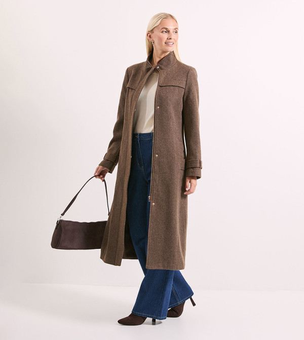 Funnel Neck Tab Sleeves Detail Coat