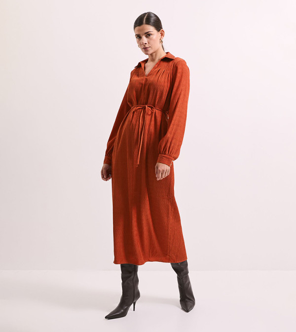 Crinkle Column Shirt Mid Dress