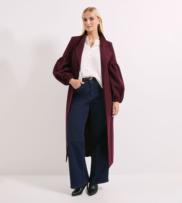 Wrap Front Balloon Sleeves Coat