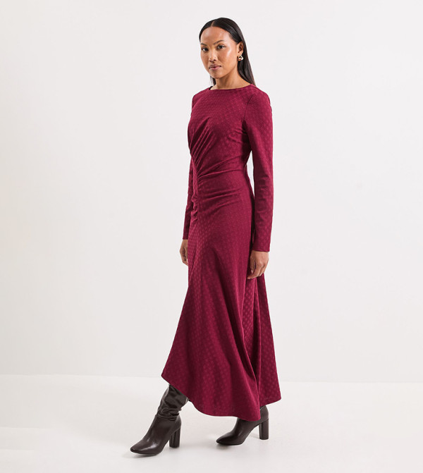 Ruched Detail Textured Jersey Jacquard Maxi Dress