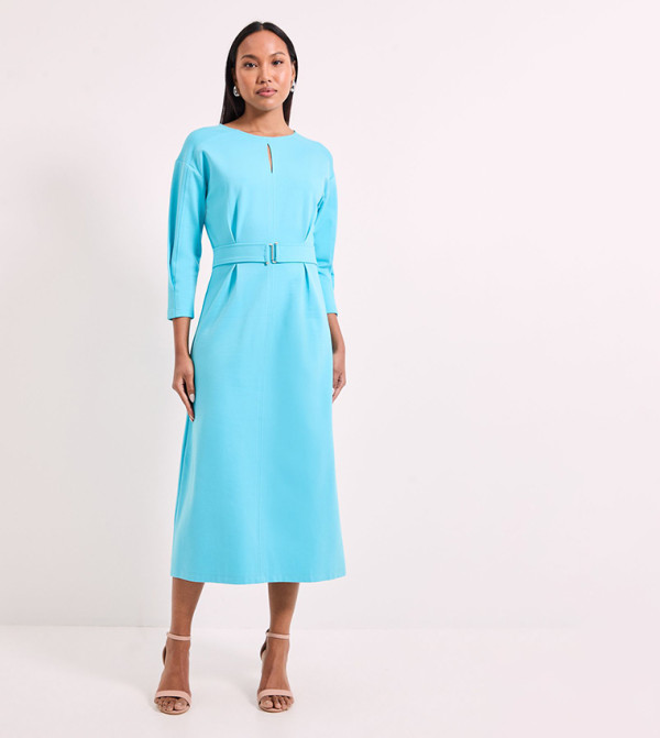 Keyhole Stitch Detail Ponte Midi Dress