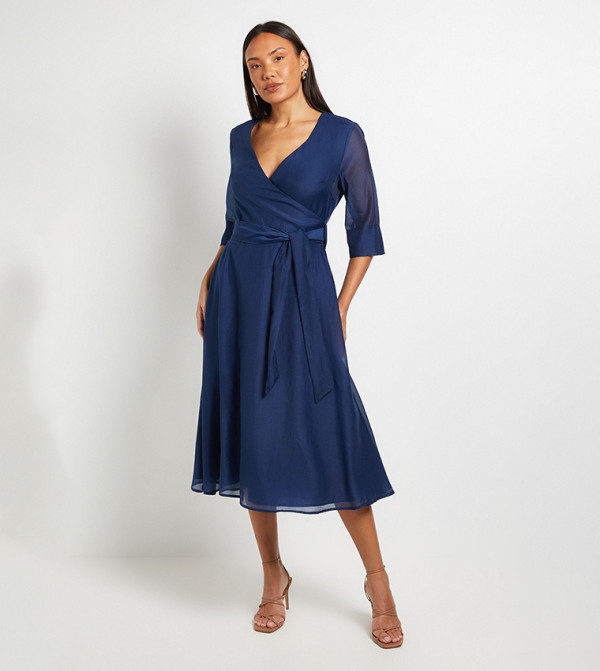 Fit and Flare Wrap Midi Dress