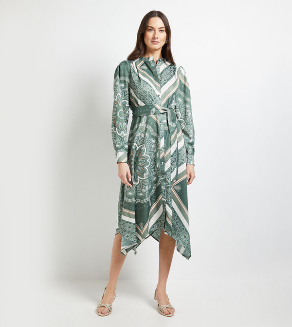 Hanky Hem Button Through Midi Shirt Dress