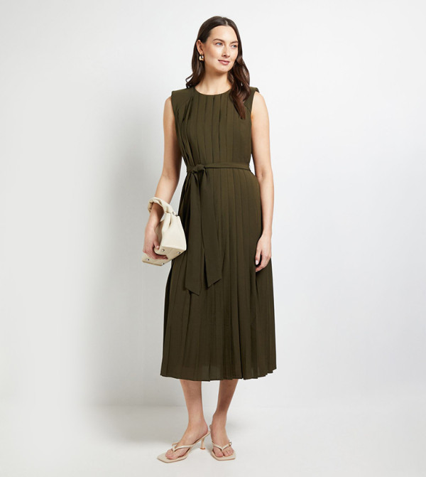 فستان ميدي بدون كم بكسرات كاملة