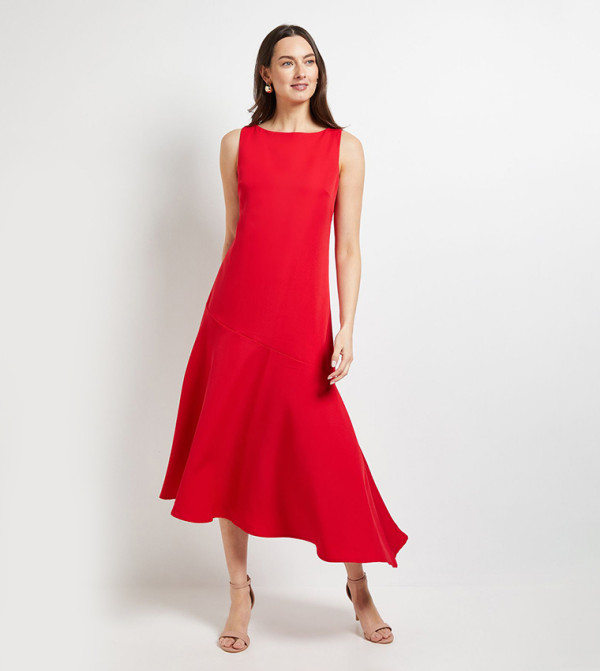 Pleated Drop Waist Midi Dress