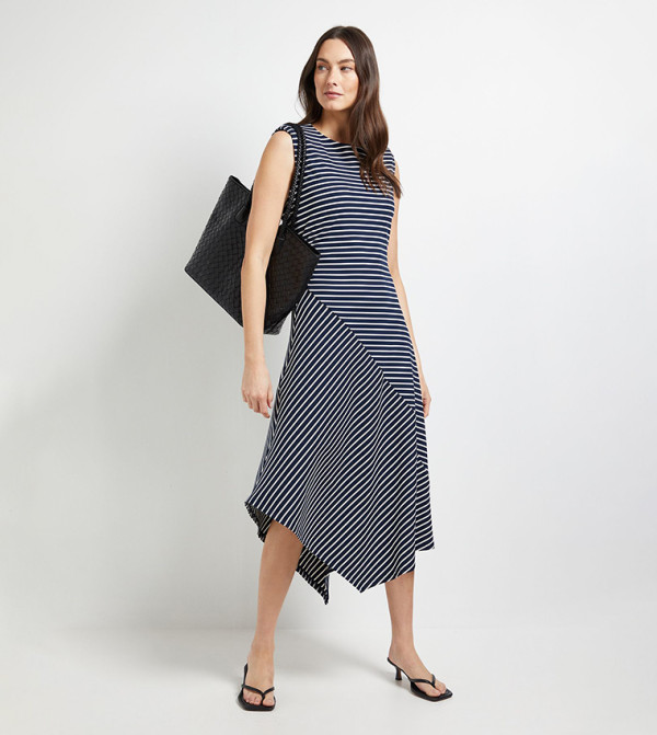 Striped Asymmetric Ponte Dress