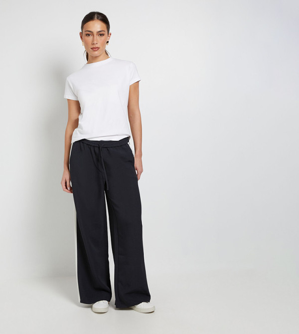 Side Striped Drawstring Wide Leg Trousers
