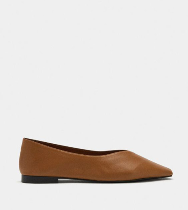 Square Toe Leather Ballerinas