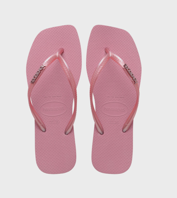 Slim Square Toe Logo Metallic Flip-Flops