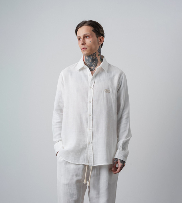 Embroidered Long Sleeves Muslin Oversized Shirt