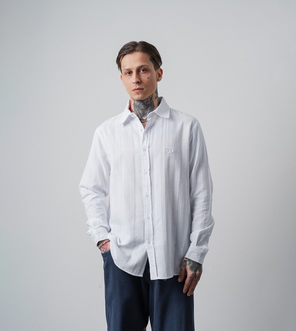 Embroidered Long Sleeves Muslin Oversized Shirt