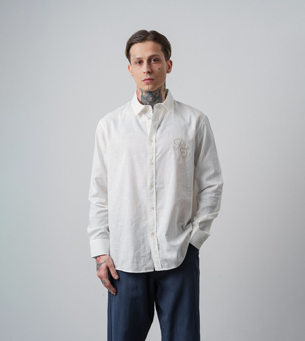Embroidered Long Sleeves Linen Oversized Shirt