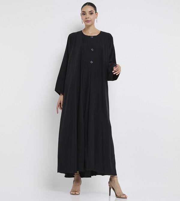 Solid Button Detail Umbrella Pleated Abaya