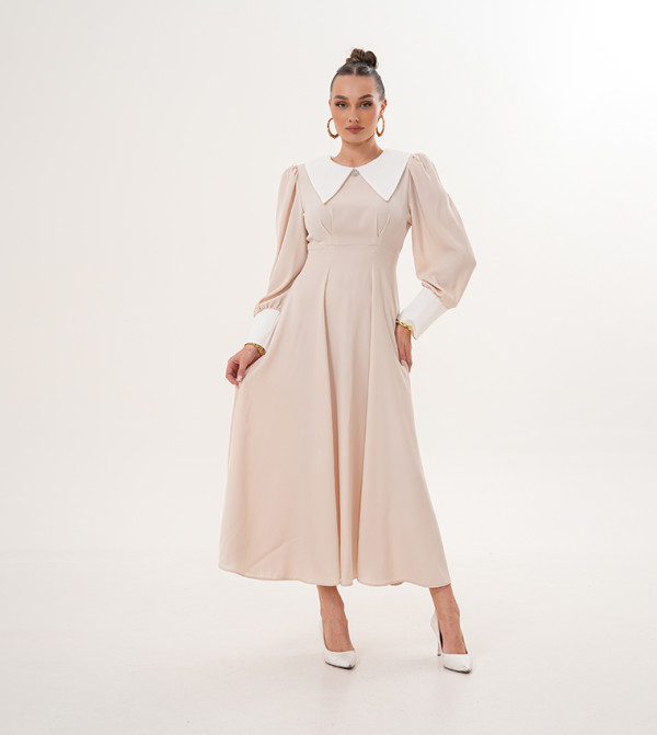 Contrast Trim A-Line Midaxi Dress