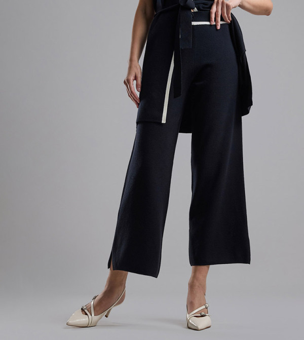 Textured Wide Leg Pants with Elastic Waist