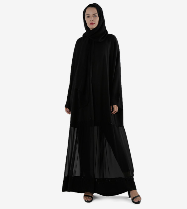 Long Sleeves Open Front Round Neck Abaya