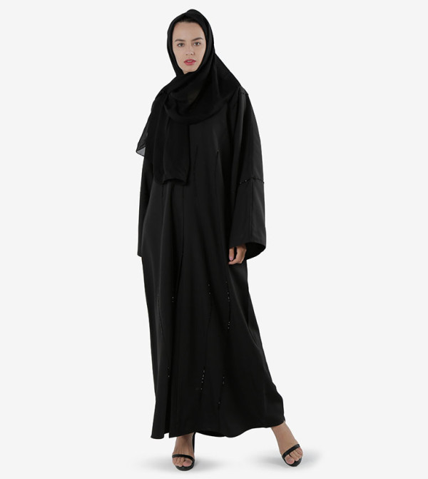 Long Sleeves Open Front V-Neck Abaya