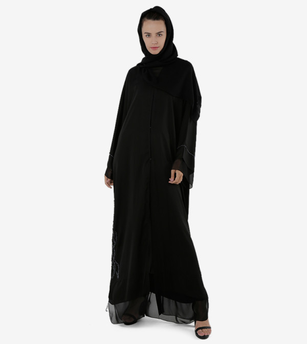 Long Sleeves Open Front Hook Closure V-Neck Abaya