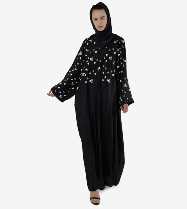 Flower Embroidered Long Sleeves V-Neck Abaya