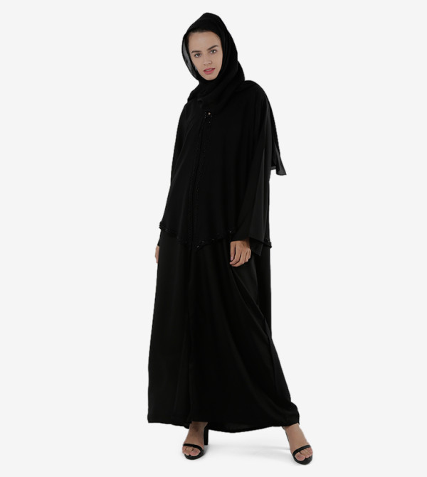 Long Sleeves Open Front Round Neck Maxi Abaya
