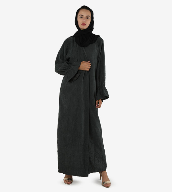 Floral Patterned Open Front Wide Sleeves Abaya