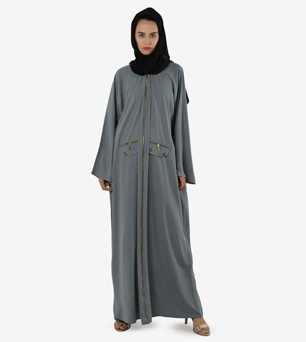 Zippered Pocket Detail Wide Sleeves Abaya