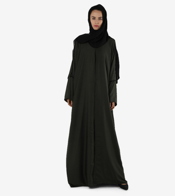 Long Sleeves Front Open V-Neck Abaya