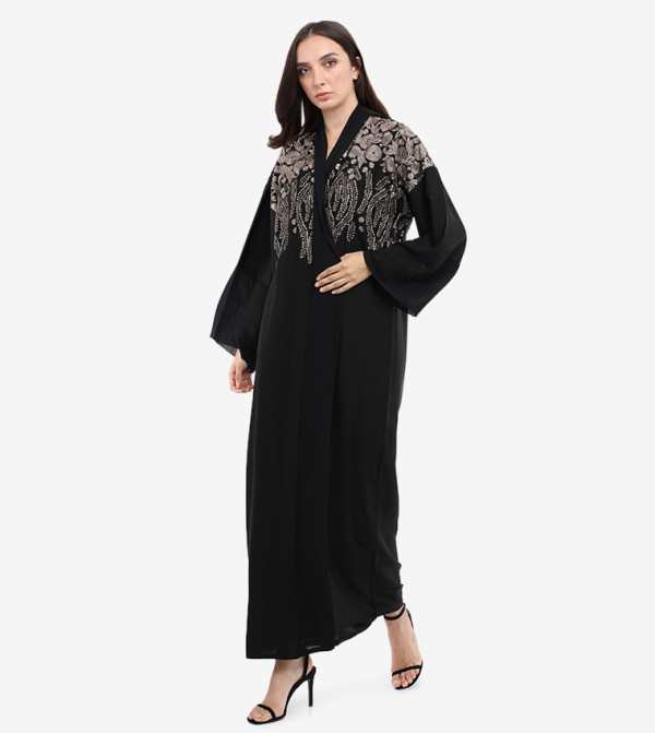 Embroidery V-Neck Long Sleeve Abaya
