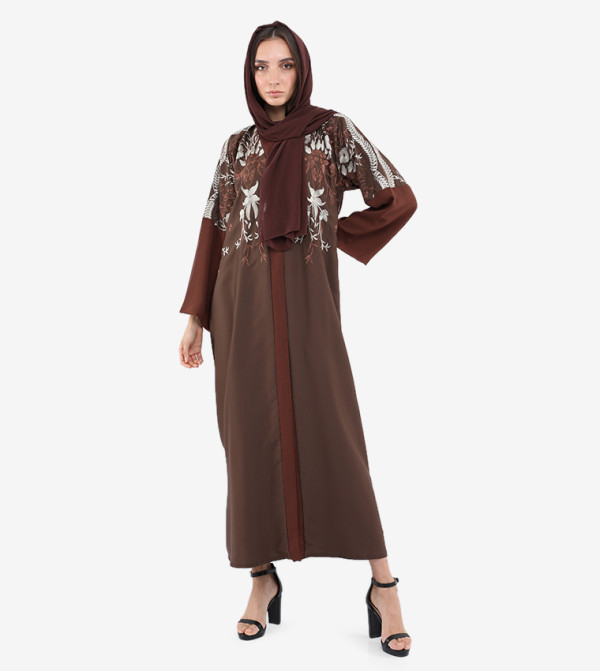 Embroidery V-Neck Long Sleeve Abaya