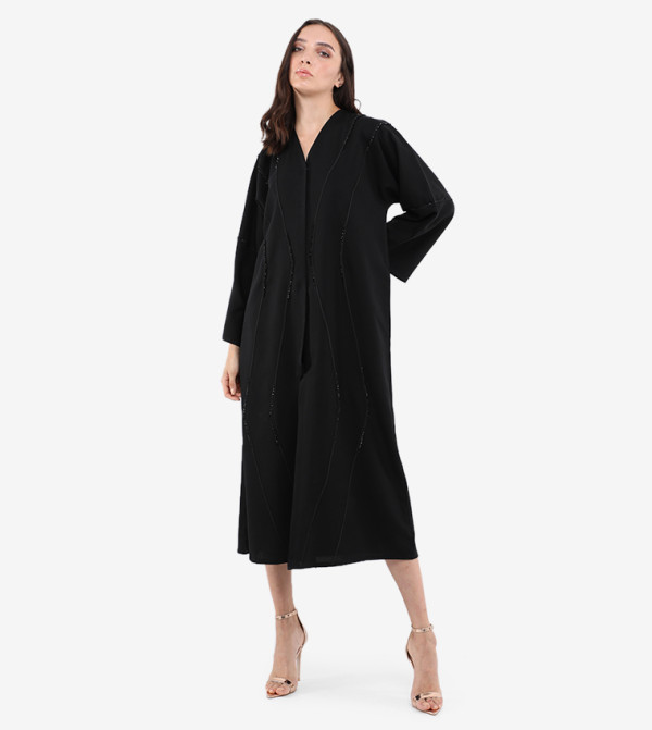 Embeliished V-Neck Abaya 