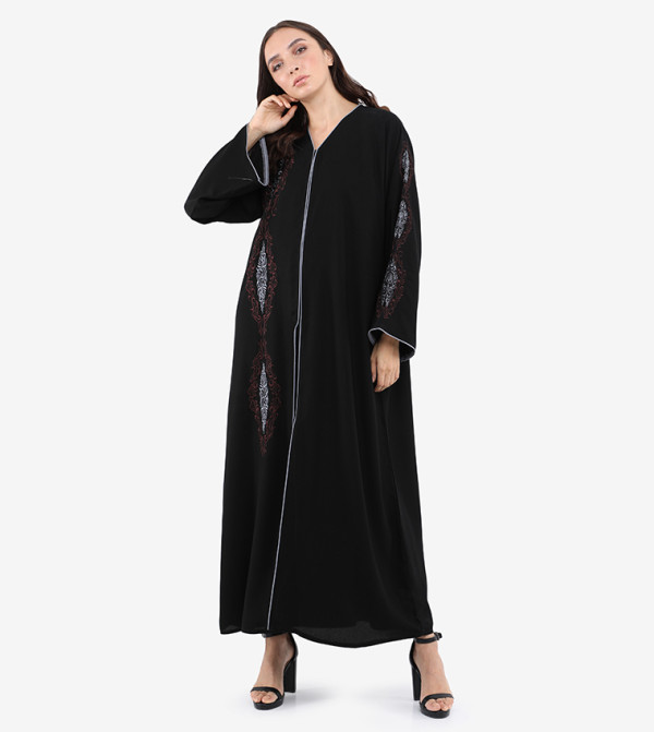 Embroidery V-Neck Long Sleeve Abaya