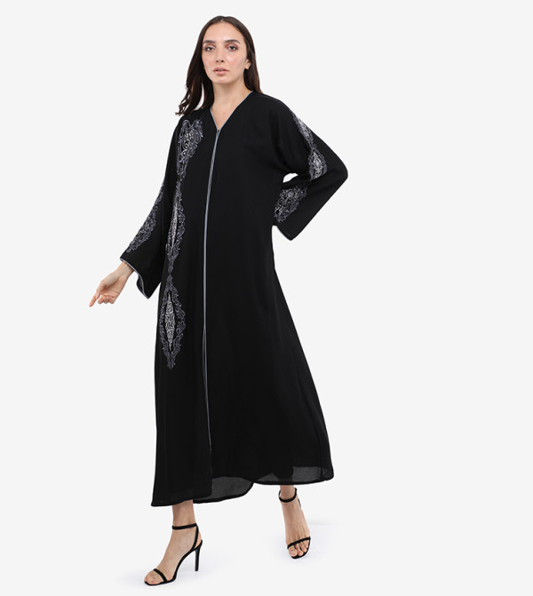 Embroidery V-Neck Long Sleeve Abaya