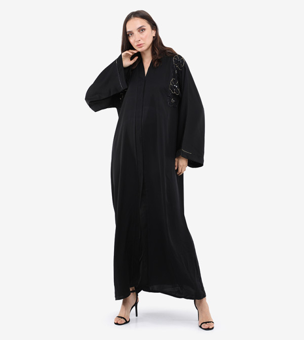 Embroidery V-Neck Long Sleeve Abaya