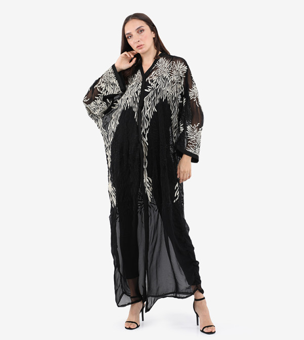 Embroidery V-Neck Long Sleeve Abaya