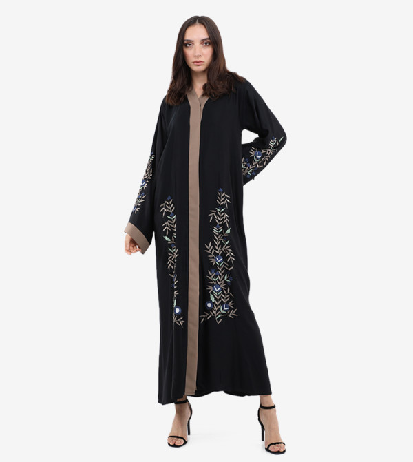 Embroidery V-Neck Long Sleeve Abaya