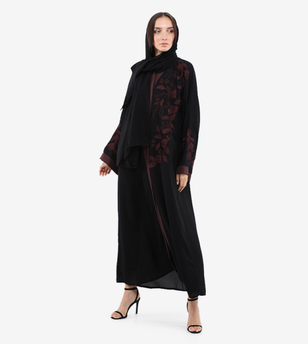 Embroidered V-Neck Long Sleeve Abaya