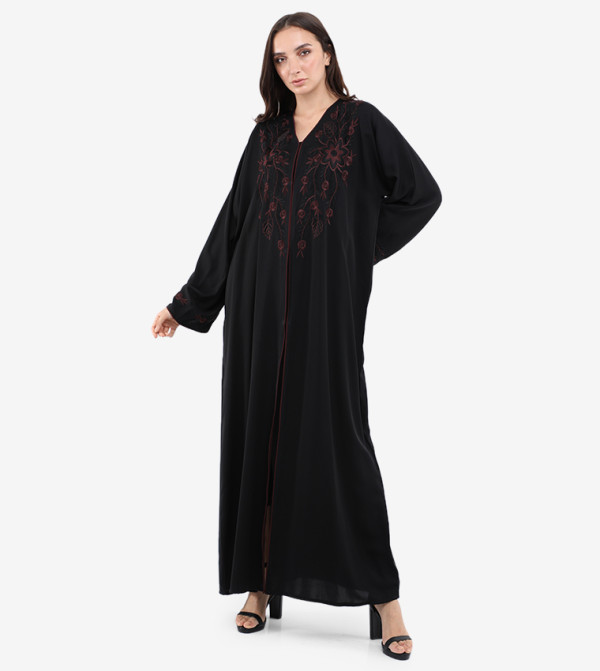 Embroidery V-Neck Long Sleeve Abaya
