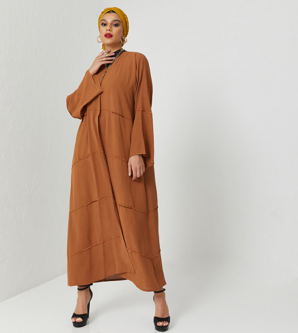 Embellished V Neck Long Sleeves Abaya