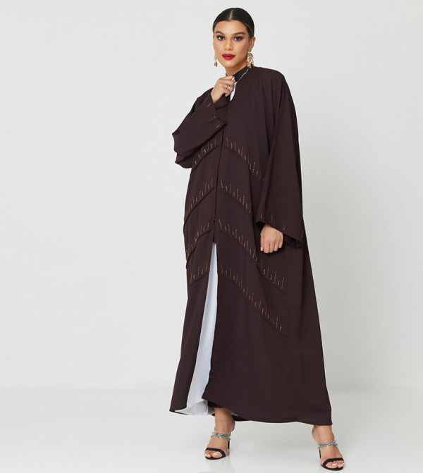 Embellished Layered Patterned Long Sleeves Abaya