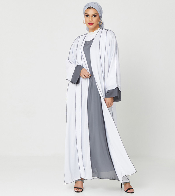 Color Block Striped Long Sleeves Abaya