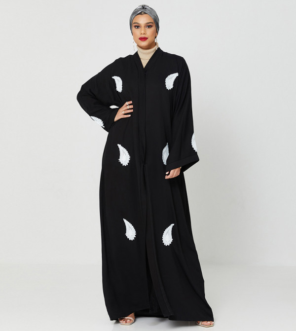 Lace Patched Long Sleeves Abaya