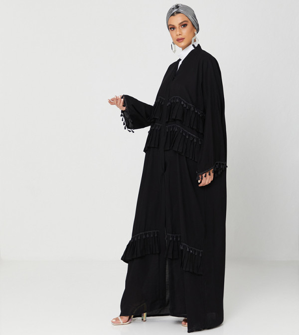 Abaya Design With Frills And Laise-Black