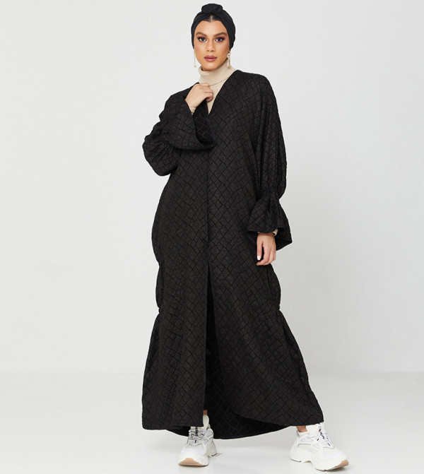Abaya Design With Shaded Frills-Black