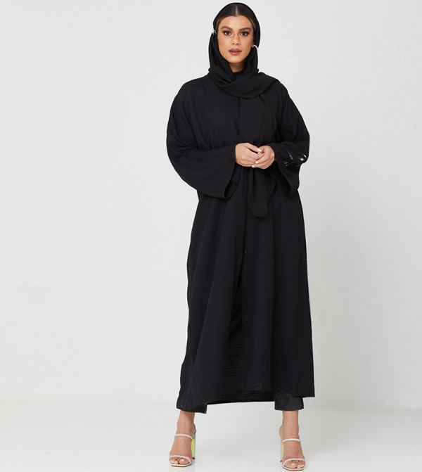 Abaya With Embrodery And With Mirror Pieces On It-Black